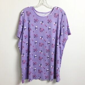 Women Within Floral Purple Waffle T-Shirt Plus Size 1X 22/24 Scoop Neck